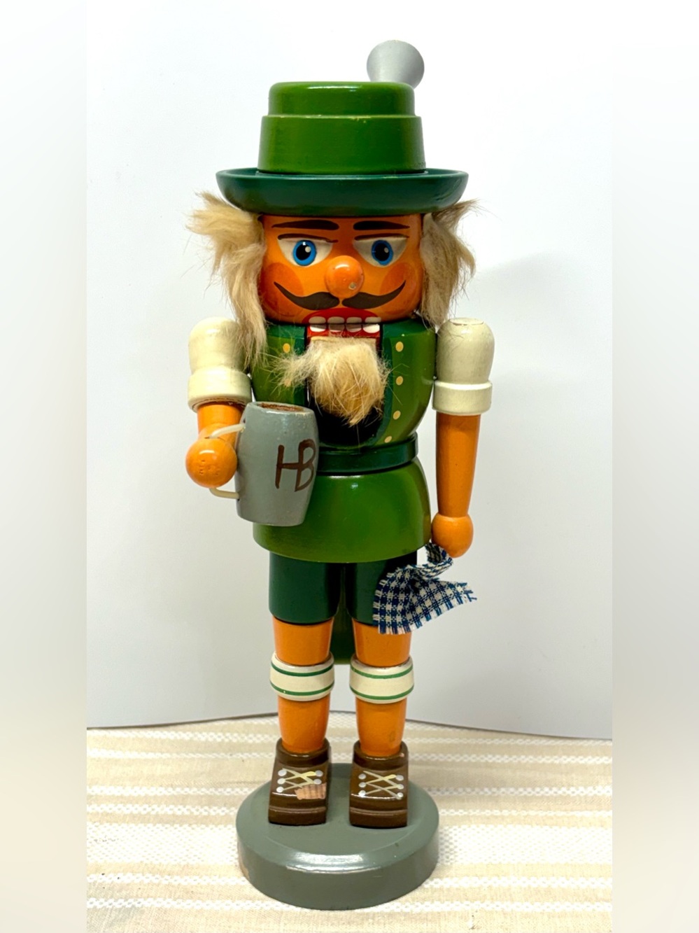 Vintage German Nutcracker Bavarian Beer Drinker HB Stein Made in GDR 10"